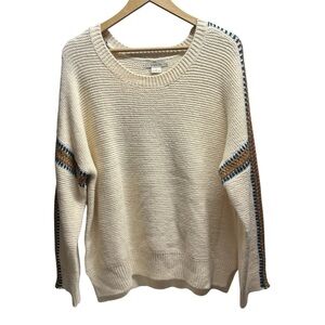 Bob Timberlake Cream Knit Sweater w/ Colorblock Sleeves | Size XL